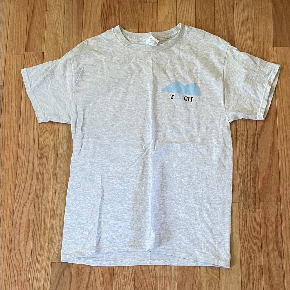Teach T Shirt Womens Medium Gray Blue Teacher School Graphic Short Sleeve